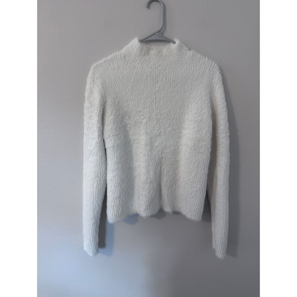 Banana Republic Eyelash Mockneck Sweater M Ivory Cozy Fuzzy Fall preppy